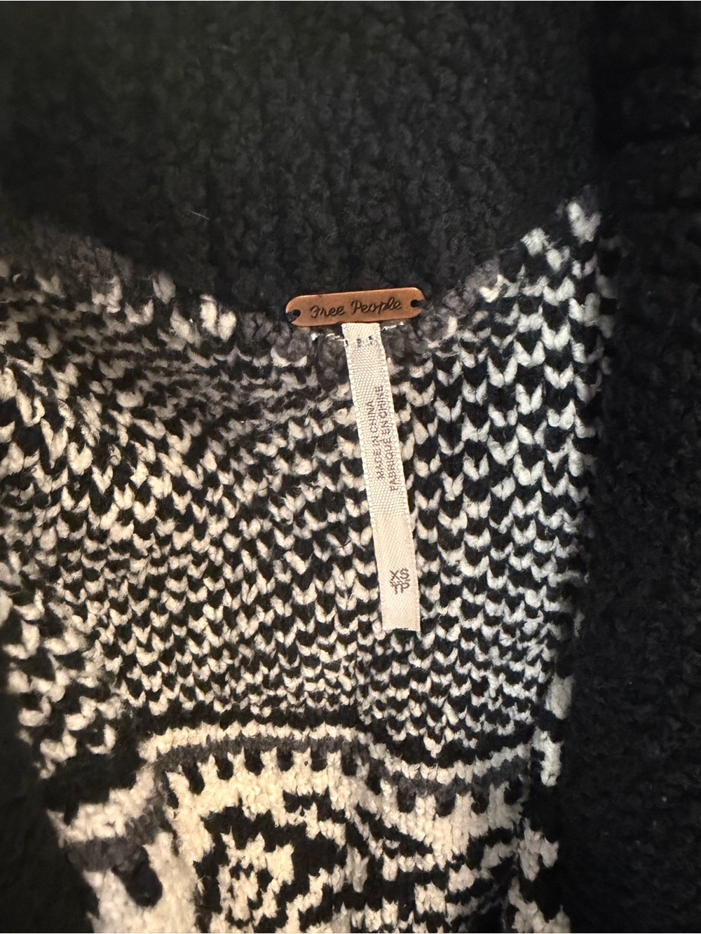 Free People Black & White Patterned Knit Cardigan